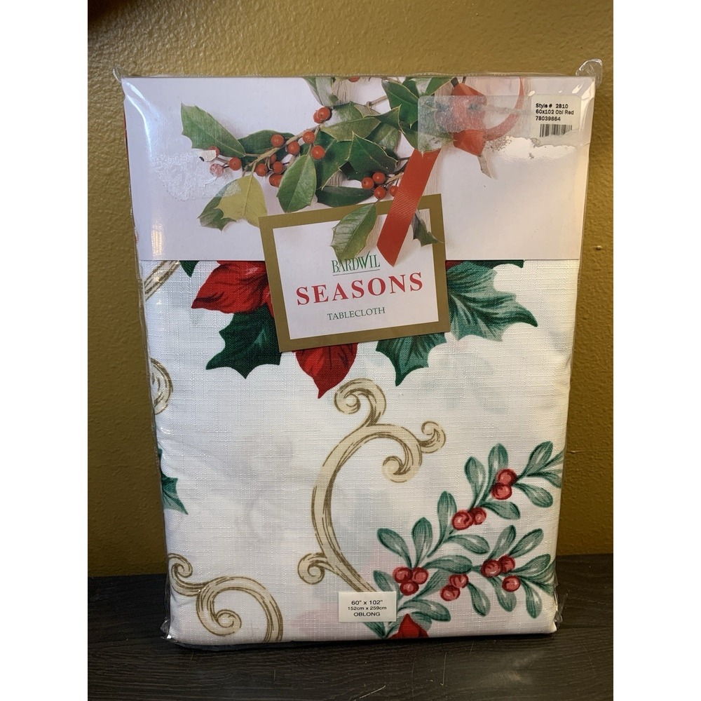 VTG‎ Bardwil Seasons Holiday Christmas Poinsettia Tablecloth 60x102 Oblong